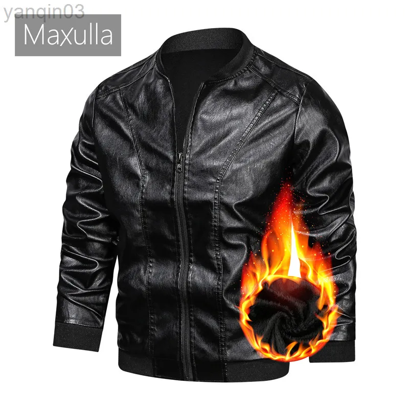 Maxulla Men Kurtki skórzane swobodne męskie ciepłe motocykl kurtki skórzane mody Man Man Man wierzchnia Hip Hop Biker Kurtki odzieży L220801