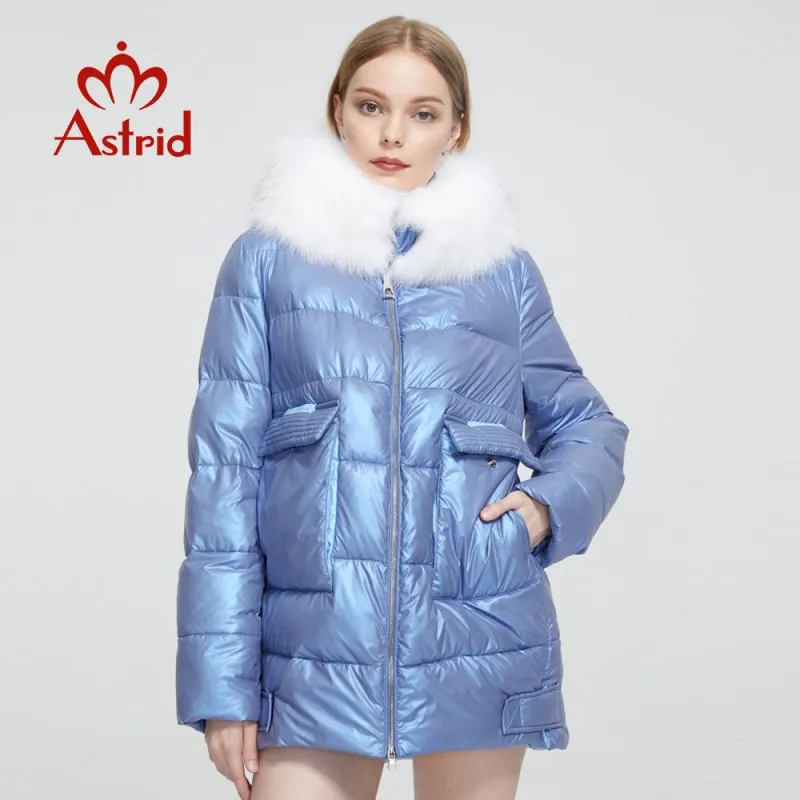 Astrid Winter Womens Coat Женщины теплой мода в моде, толстая пиджак с лисой меховой капюшоном большие размеры женская одежда 9519 201027