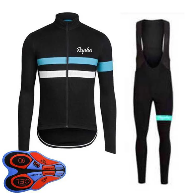 Vår / Autum Rapha Team Mens Cykling Jersey Set Långärmade T-shirts Bib-byxor Suit MTB Bike Outfits Racing Cykel Uniform Outdoor Sports