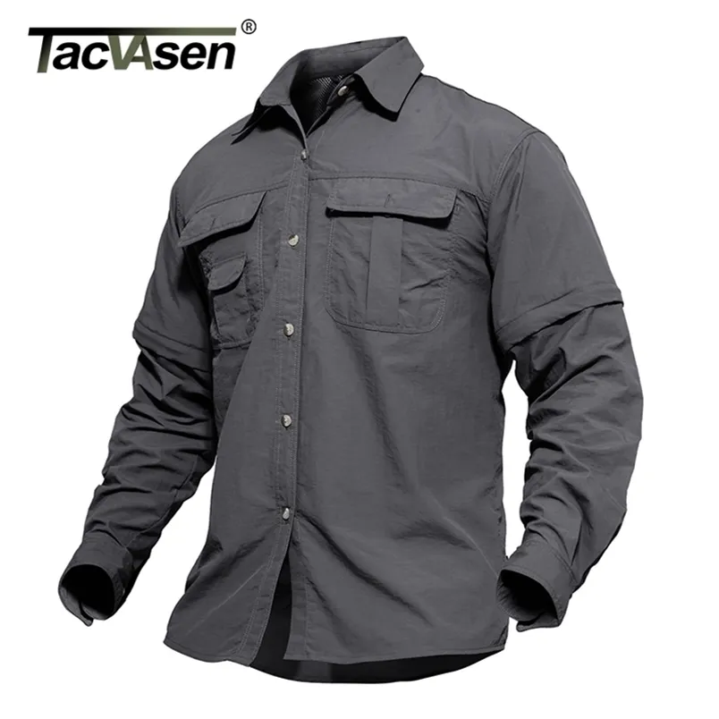 Tacvasen homens militares roupas leves de luz camisa seca seca camisa tática de verão removível manga longa caça caça 220401