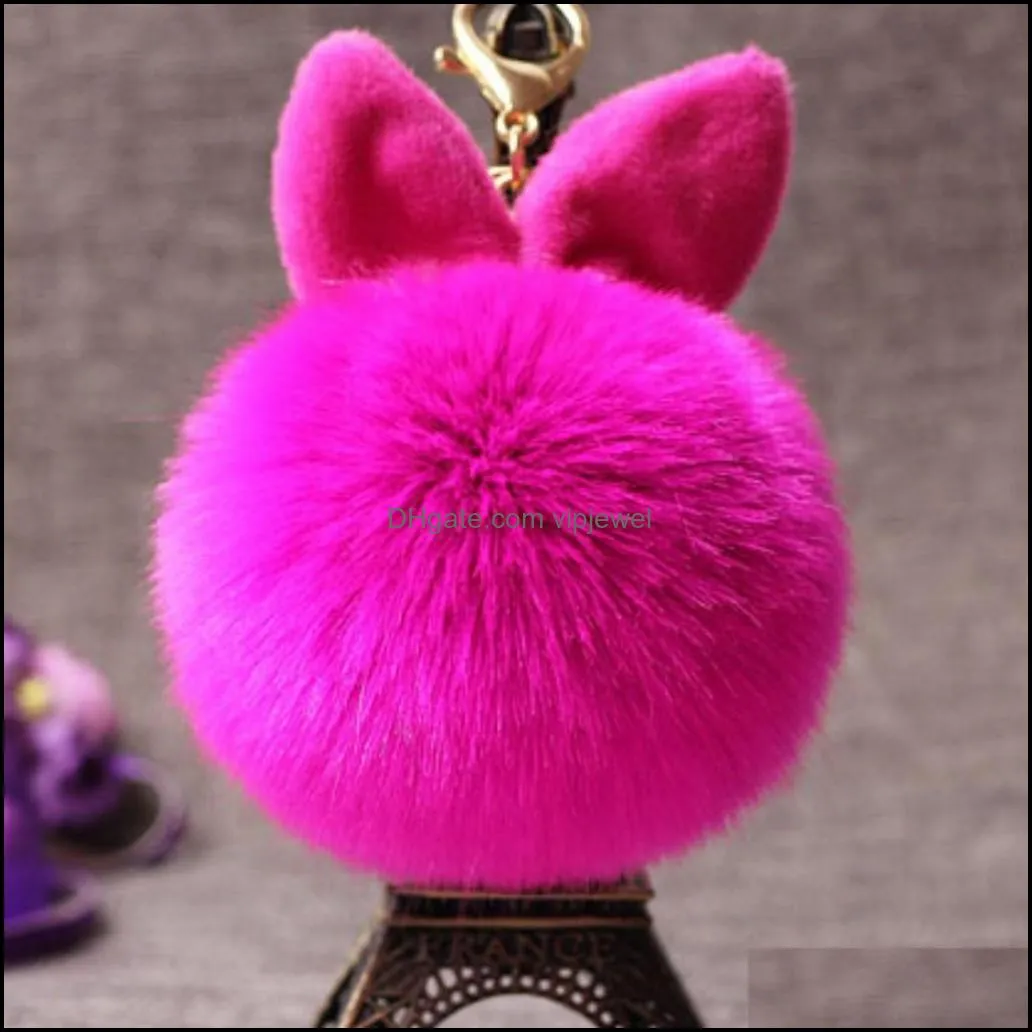 women fuzzy bunny ear keychain fashion faux rabbit fur keyfobs hoder charms bag keyring fluffy pompom key rings car pendant d316q