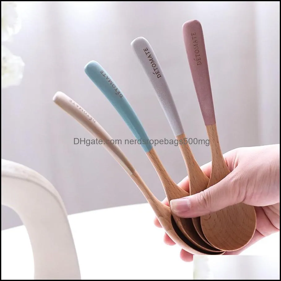 Colorful handle wooden spoon creative curved beech rice spoon household tableware