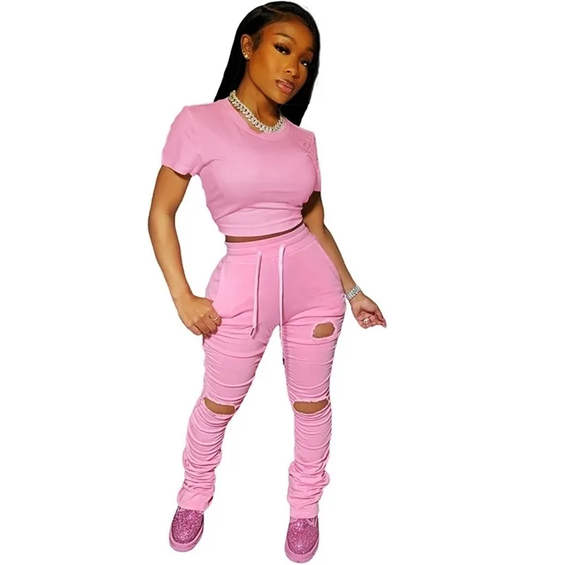 Save Big on Bulk Two Piece Jogger Set Women's Womens Sweat Pants Set: Lightweight Two Piece Tracksuit, Casual Crop Top And Stacked Pants Set For