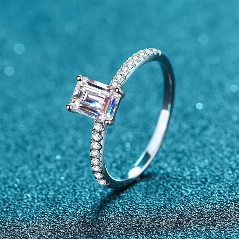 Aeteey 1ct d kleur echte vierkante ring smaragd gesneden of stralen gesneden 925 sterling zilveren verloving fijne sieraden voor vrouwen 220816