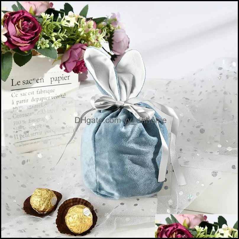 Personalized Velvet Easter Bag Favor Rabbit Ears Design Candy Bucket Soft Plush Wedding Gift Wrap Portable Drawstring Pocket Bag