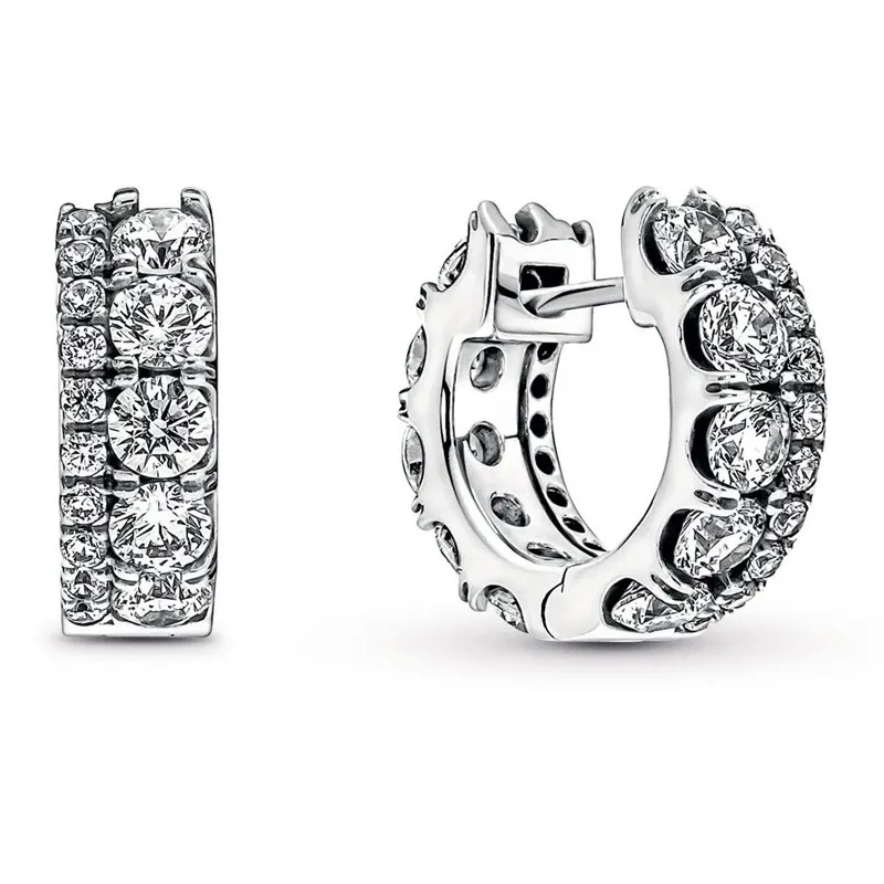 trendy 925 zilveren oorknopjes luxe designer cz mode-sieraden pandora sprankelende ronde oorbellen met originele doos