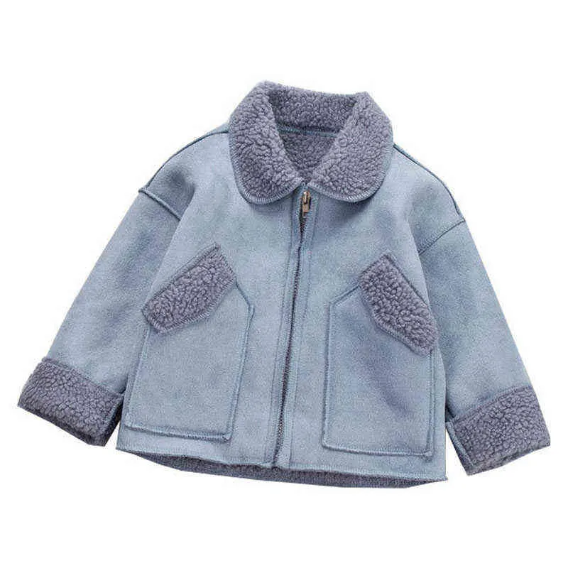 2021 Winter New Children Fleece Warm Jacket Baby Solid Color Jacket Autumn Fashion Baby Boys And Girls Thick Outerwear Clothing J220718