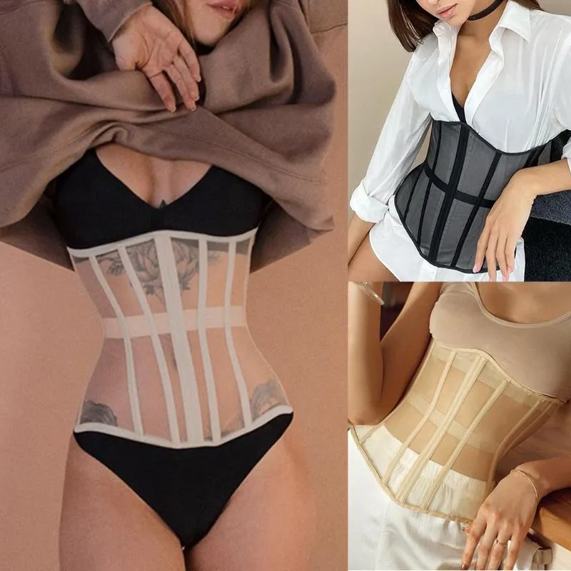 Women Mesh Underbust Body Shaper Waist Cincher Hourglass Corset