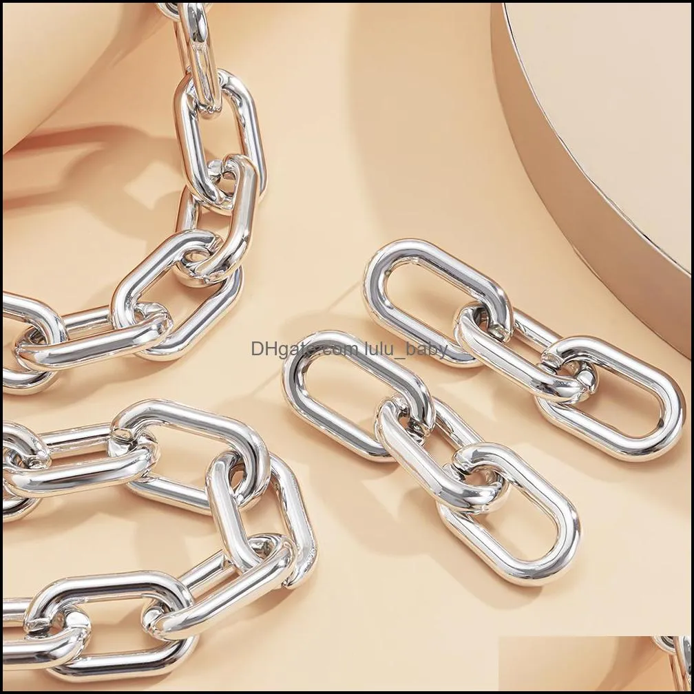 Hip-hop style cross chains Necklaces Bracelet Earrings sets CCB thick chain claviclechain punk simple fashion retro geometric hollow single-layer jewelry