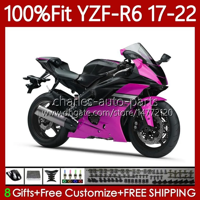 Órgão de injeção para Yamaha YZF-600 YZF R6 R6 600 CC 2017-2022 Bodywork 119No.183 YZF-R6 YZFR6 17 18 19 2020 2021 2022 YZF600 2017 2018 2019 20 21 22 22 OEM Fairing Pink Black