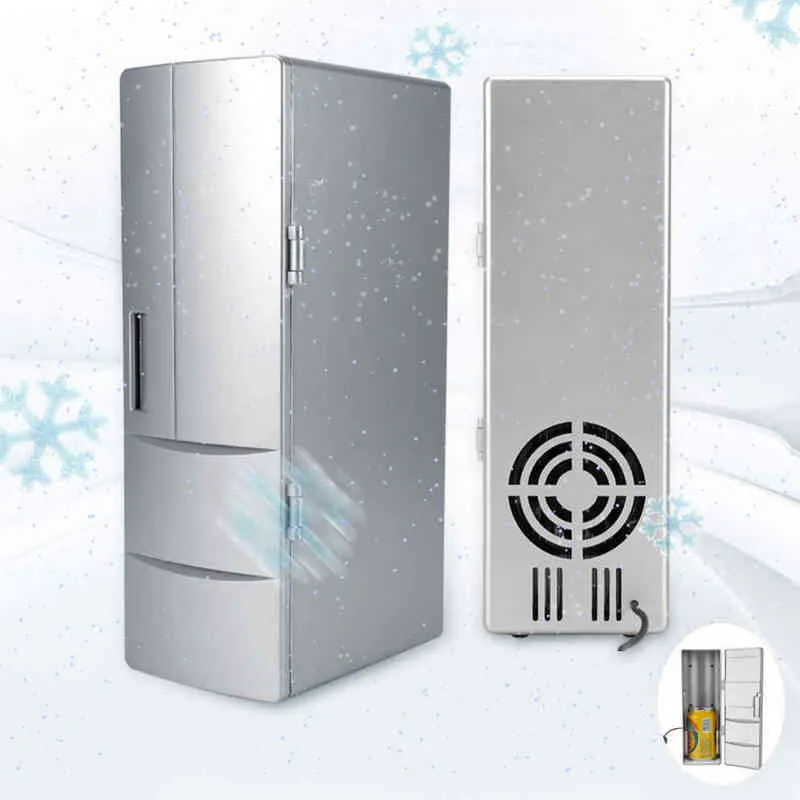 Compact Mini USB Fridge Freezer Cans Drink Beer Cooler Warmer Travel Car Office Use H220510