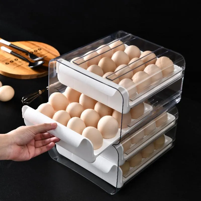 السنانير القضبان طبقة مزدوجة البيض تخزين مربع درج نوع الحاويات المنزل المطبخ الثلاجة الطازجة حفظ زلابية الرف