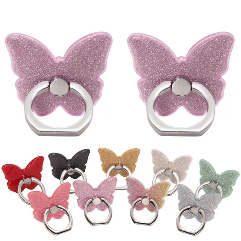 Supporto per cellulare a farfalla glitterato, con fibbia ad anello, supporto girevole, regalo da tavolo all'ingrosso, arcobaleno, nero, rosso, rosa e oro_voghion.com