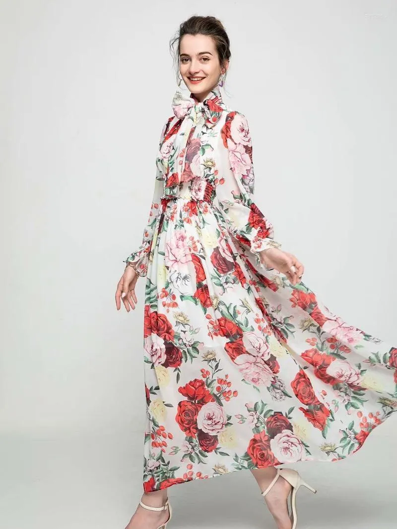 Casual Dresses Rose Flower Print Beach Holiday Plus Size Fairycore For Women 2022women Dress Women's Long