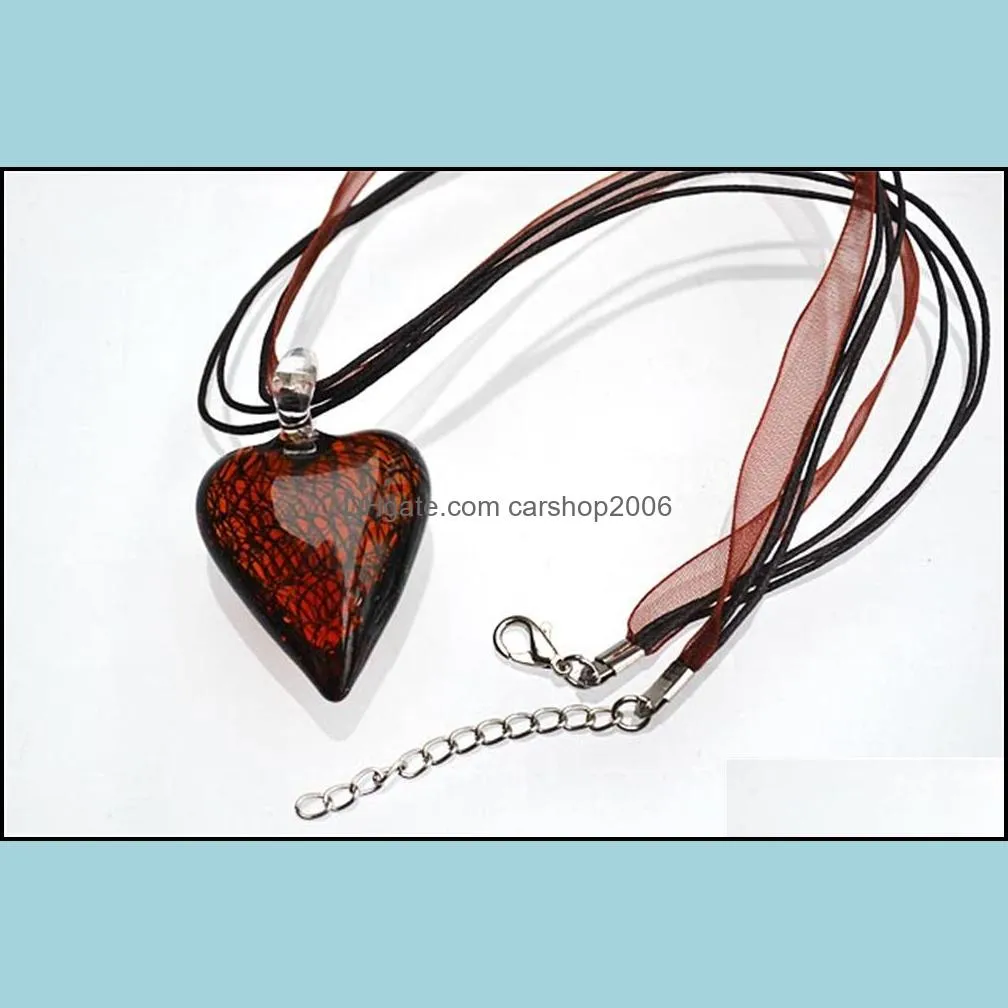 fashion wholesale 6pcs handmade murano lampwork glass mixed color pendants silk cords necklace