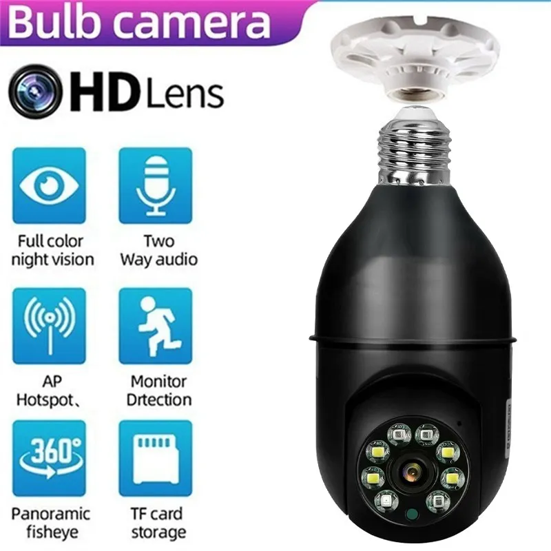 IP Kameralar Ampul Kamera 1080P HD Kablosuz Panoramik Ev Güvenliği WiFi CCTV Fisheye Lamba Kamera 360 Derece Ev Güvenliği