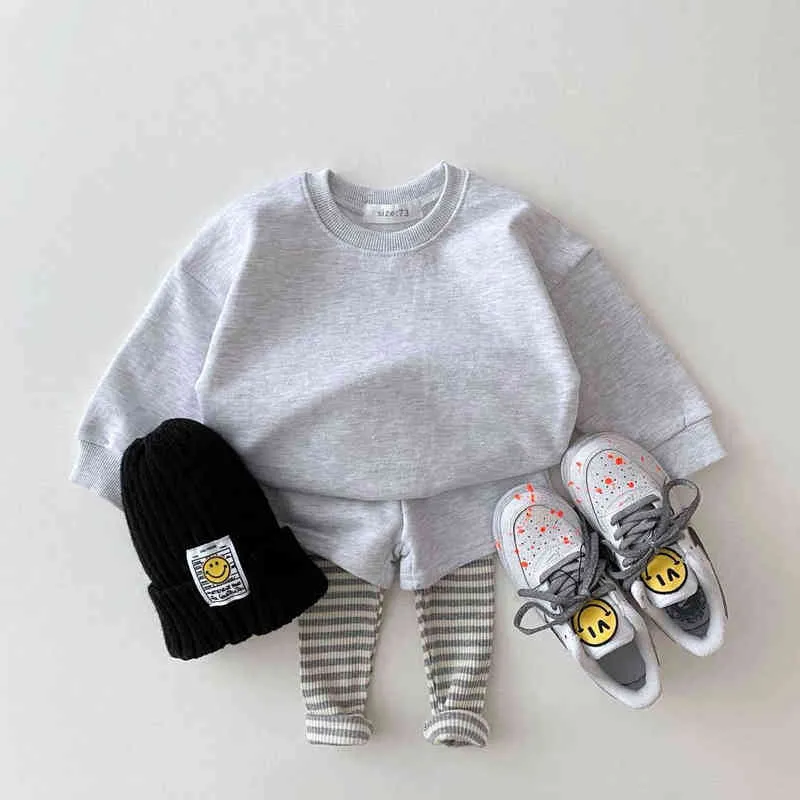 Korean Baby Clothes Boys Girls Candy Color Sweatshirts+Pants 2pcs Sets Tracksuits Casual Fashion Kids Children Clothing Sets G220509