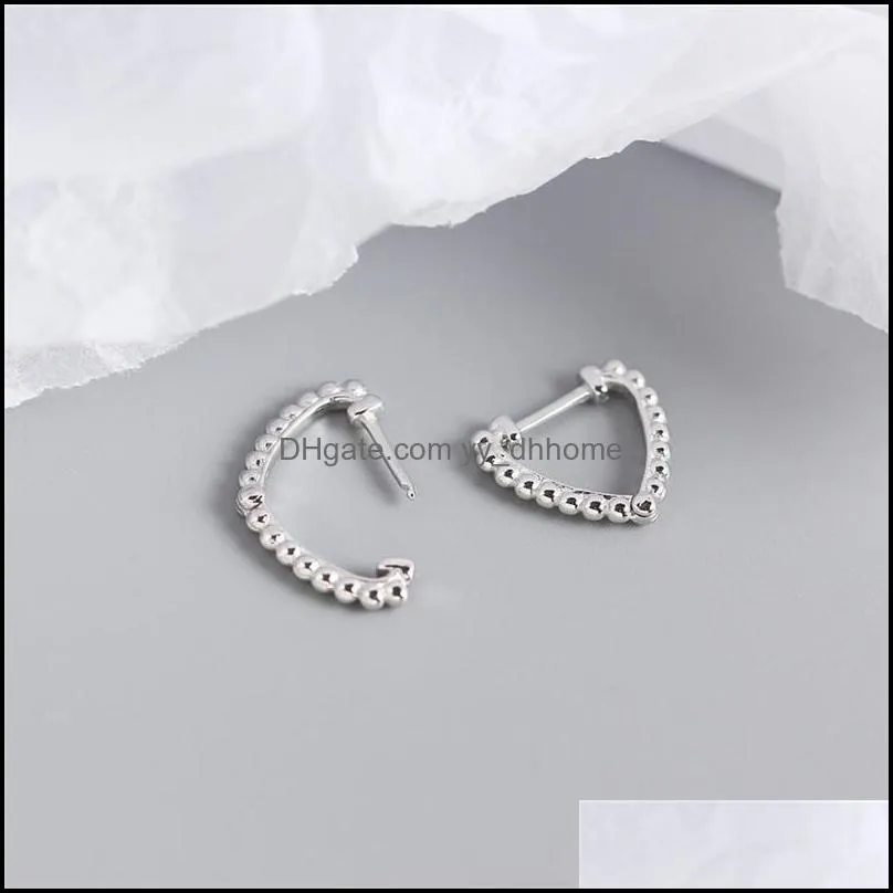 100% Real 925 Sterling Silver Hoop Earrings for Women INS Geometric Beads Heart Shaped Jewelry YME898