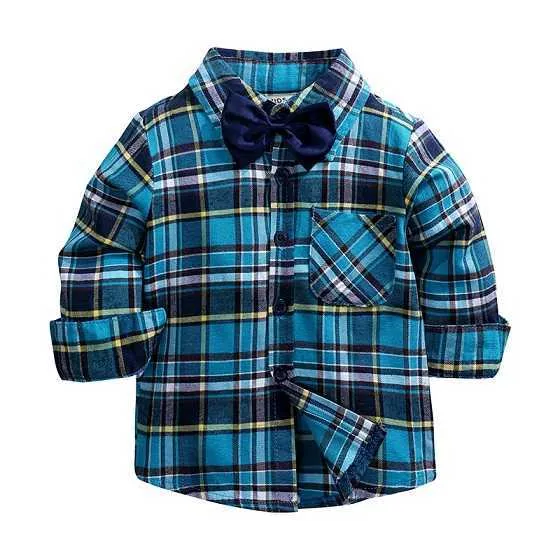 Ragazzi Baby Primavera Autunno Camicie scozzesi Bambino Bambino Ragazzi Camicia a maniche lunghe Camicetta con colletto rovesciato