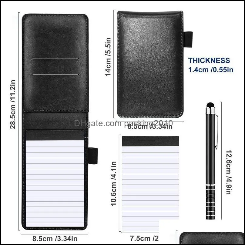 notepads 10pcs mini pocket notepad holder set with metal pen and notebook refills (black)