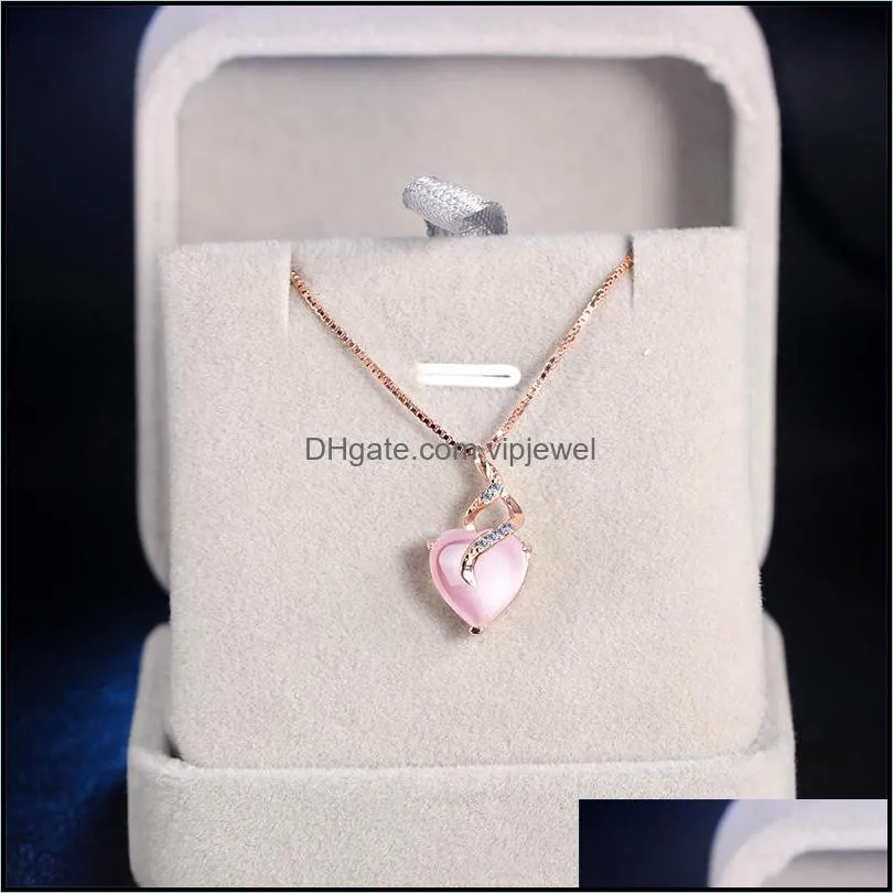 rose quartz necklace for women natural hibiscus stone pendant necklace female clavicle chain rose gold heart pink crystals necklaces vipjewel