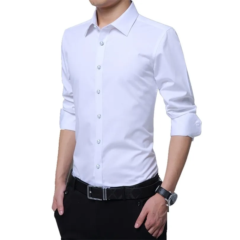 Autumn New Work Men's Shirt Casual Long Sleeve Shirts Fashion Solid Color Slim Fit White Black Man Dress Shirts 5xl 6xl 7xl 210412