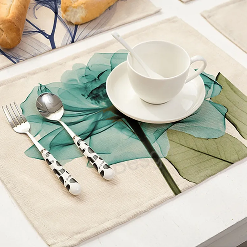 Retro bloemen tafelwerk matten planten printen katoen linnen placemat vierkante warmte isolatie non slip placemats home decoratie bh6965 tyj