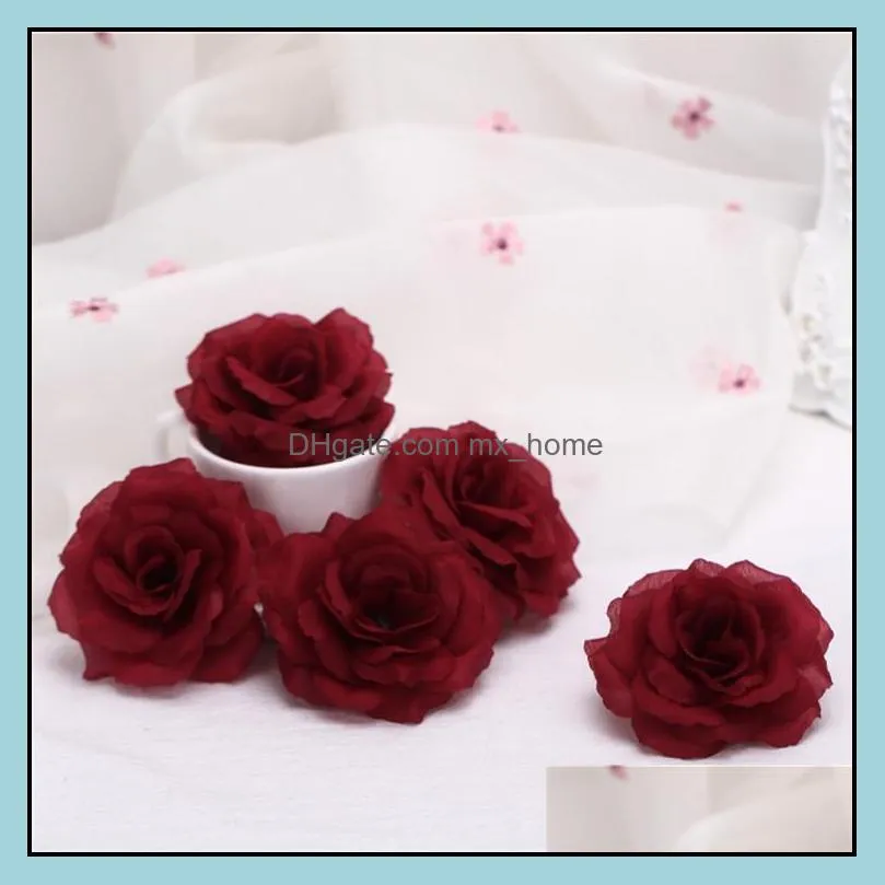 Artificial Rose Flower Heads cloth Decorative Flowers Party Decoration Wedding Wall Bouquet White Roses 8CM