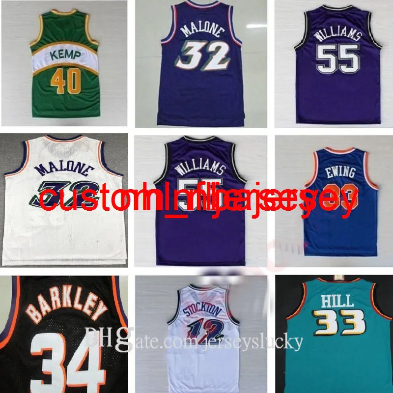 Vintage Retro Basketball Jerseys Garnett 33 Hill Ason Stockton 32 Karl Malone Jason Williams Ewing Gary Payton Kemp Barkley Jersey NCAA S-2XL