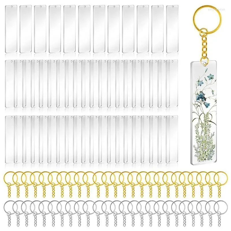 Porte-clés 50 pièces acrylique porte-clés blancs avec anneaux clair porte-clés Rectangle pour bricolage artisanat vinyle projets porte-clés Emel22