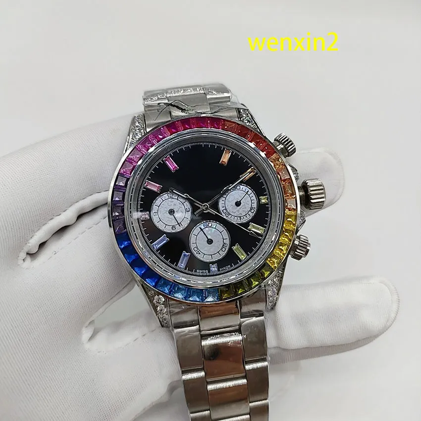 Assista masculino clássico Luxury 40mm Mechanical Automatic Stainless Color Diamond Nail Face Face