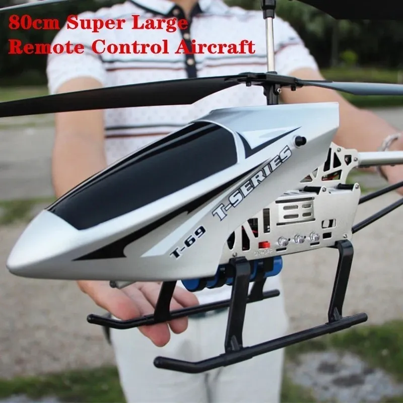 80cm Super Large 2 4G Remote Control Aircraft anti Fall Rc Helicopter Drone Model Outdoor alloy RC Adult toys kids toy 220713