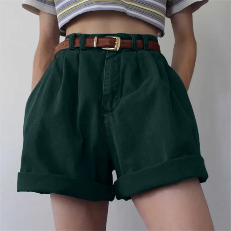 Fashion Casual Shorts For Female Summer Green Boyfriend Style Women's Short Pants High Waist Women's Shorts Streetwear 210702