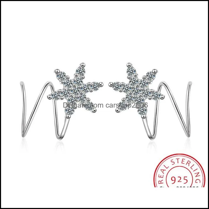 Genuine 925 Sterling Silver Jewelry Personality Minimalist Spiral Snakelike Ear Bones Buckle Stud Earrings For Women Hoop & Huggie