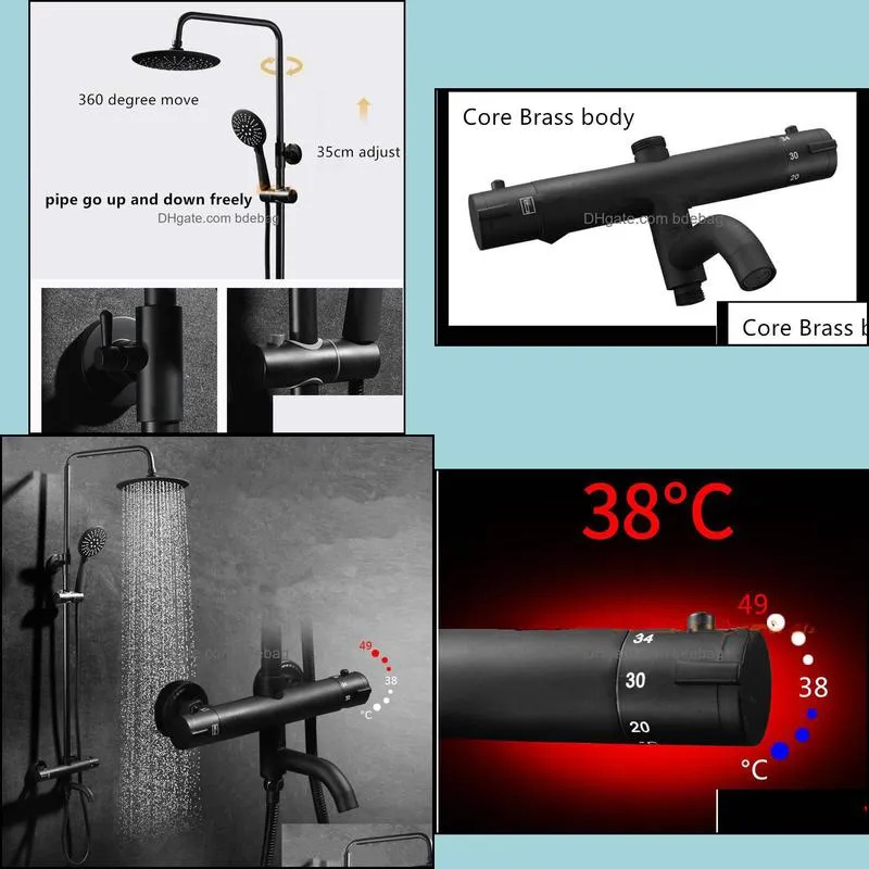 Luxury black thermostatic shower set faucet hot and cold black Shower faucet Bathtub thermostatic shower mixer