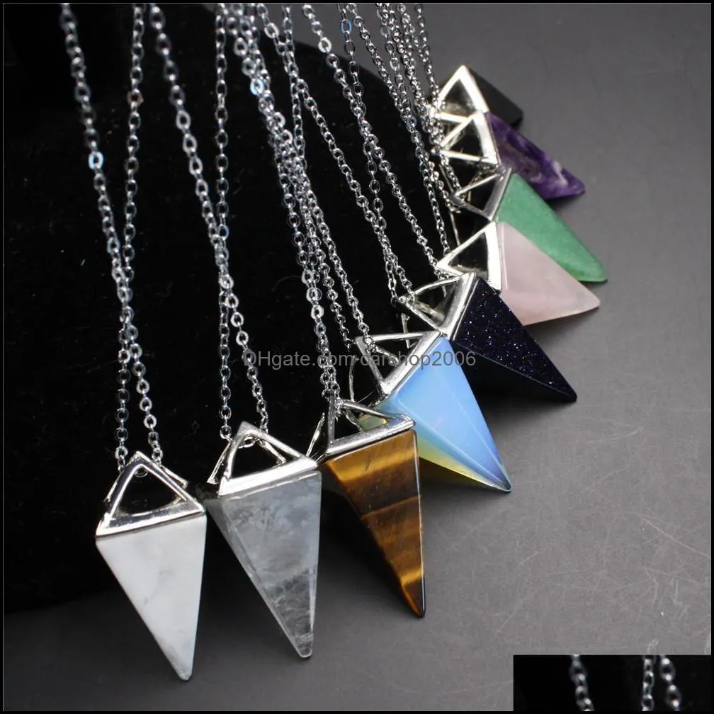 Pendant Necklaces Square Pyramid Cone Stone Opal Crystal Pendum Necklace Chakra Healing Jewelry For Women Men Ca Carshop2006 Dhd7C