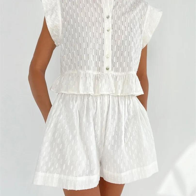 Strapless White Peplum Top & Shorts Set – Chic Resort Look