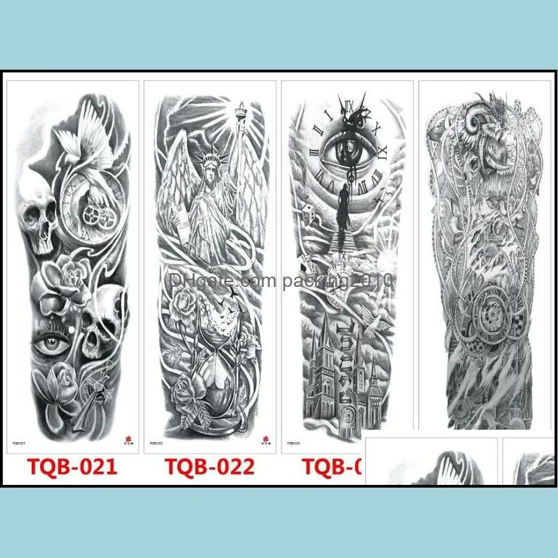 full arm tattoo sticker skeletons and roses temporary tattoo stickers water transfer sleeve body art decorative stickers halloween