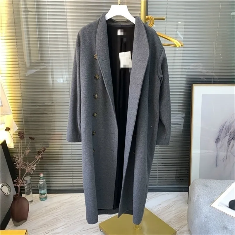 Women Trench Autumn Winter Classic Woolen Coat Nordic Double Breasted Gray Wool & Blends Long Womens Long Coat LJ201109