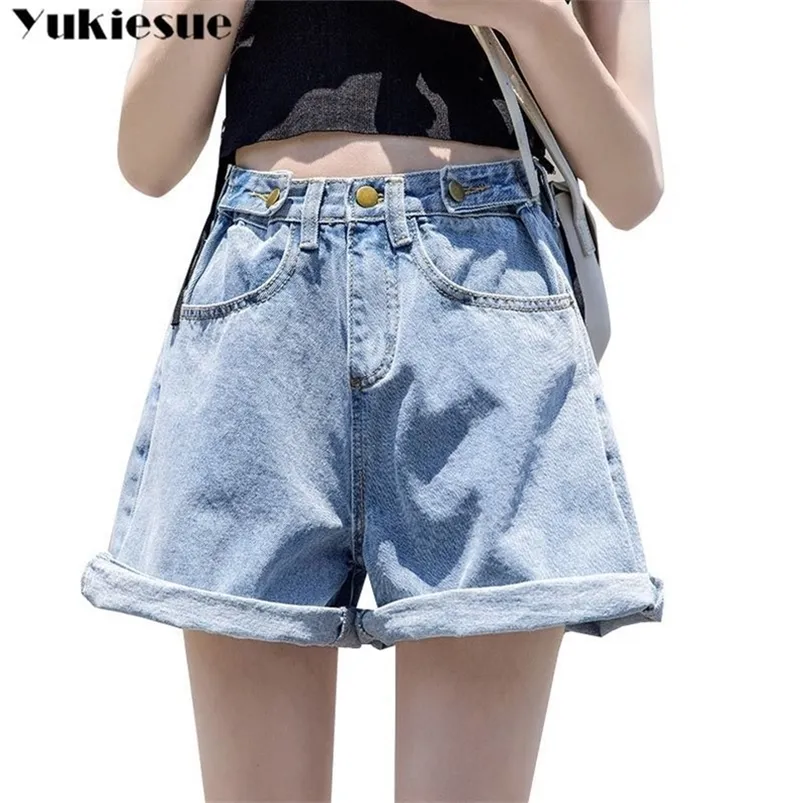 Streetwear Summer Women Denim Shorts New Arrival High Elastic Waist Wide Leg Shorts Jeans Black Short Femme Plus size 5xl 210412