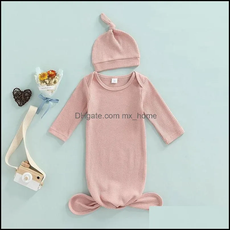 infant solid color sleeping bags baby girls boys swaddling newborn toddler cotton blanket with hats 2pcs/set z6678