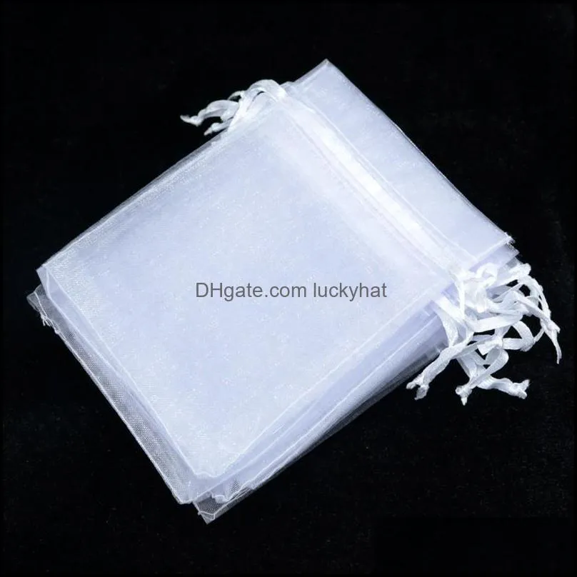 White Small Sheer Organza Drawstring Jewelry Pouches Party Wedding Favor Packaging Candy Wrap Square Gift Bags 7X9cm 2.75``X3.5`` 100pcs