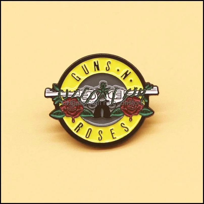 PinsBrooches Jewelry Guns Nroses Enamel Pins Funny Art Music Brooch Men Women Fashion Gifts Movie Novel Hat Lapel Bad Dhe46