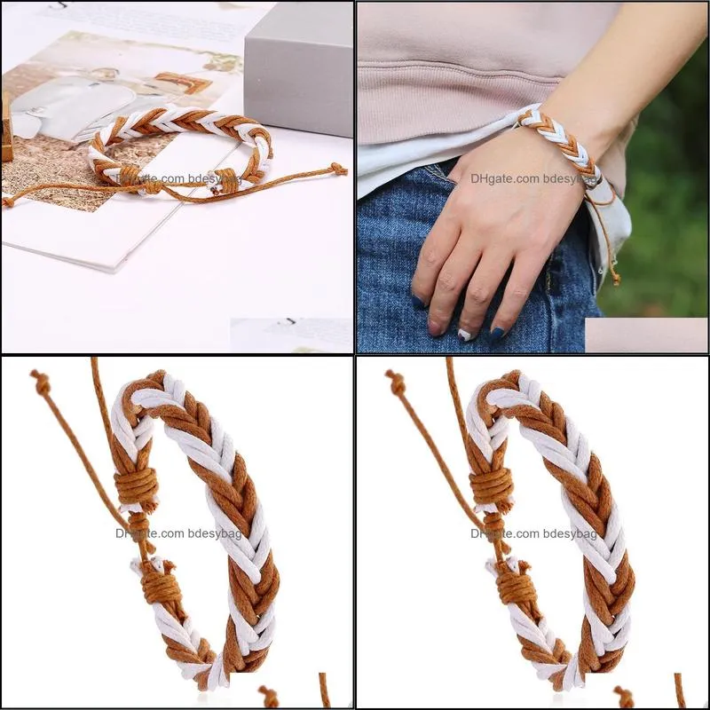 tennis jessingshow vintage handmade genuine white brown wax rope chain bracelet men bracelets & bangles for women wristbands