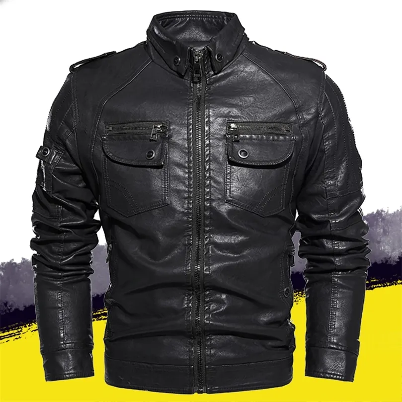 Men Winter Coat Vintage Leather Justic Mens Fall Coat Outwear Fashion Tops Zipper Biker Jacket Chaqueta de Cuero Para Hombre 201127