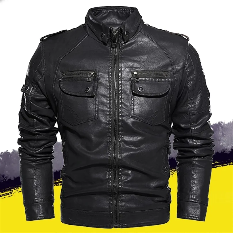 Men Winter Coat Vintage Leather Jacket Mens Fall Coat Outwear Fashion Tops Zipper Biker Jacket Chaqueta De Cuero Para Hombre 201127