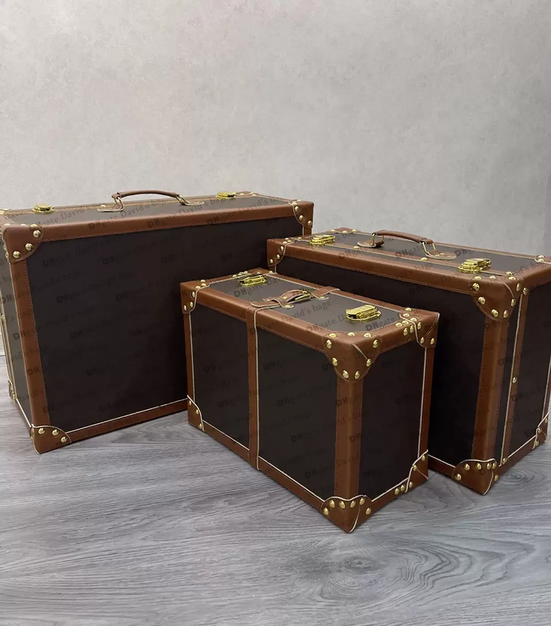 Design de luxo superior da França para malas masculinas e femininas, caixa de armazenamento, bolsa de viagem, três caixas de baú fortes, feitas à mão, com alças originais