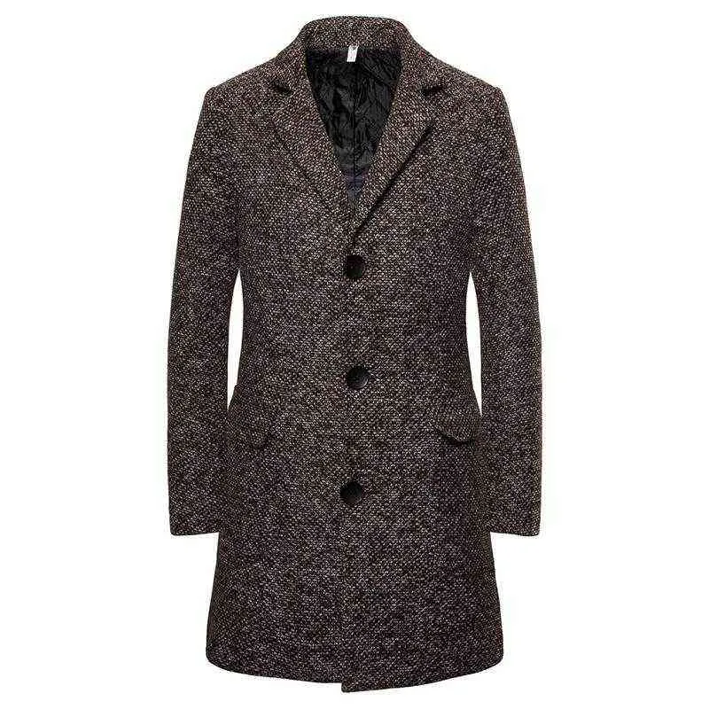 Style britannique manteau de laine hommes Slim Fit Trench longue laine mélange veste simple boutonnage décontracté mâle pardessus hommes mélanges T220810