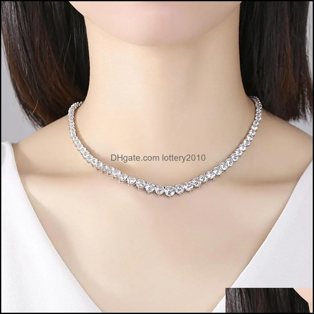 Trendy Lovers Necklace Lab Diamond Cz Stone White Gold Filled chorker Pendant Necklaces for Women Bridal Party Wedding jewelry