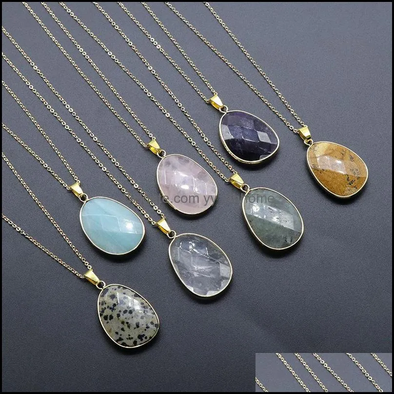 Natural Quartz Stone Pendant Necklace for Women Healing Jewelry Pendulum Amethysts Amazonite Labradorite Pink Crystal Necklace